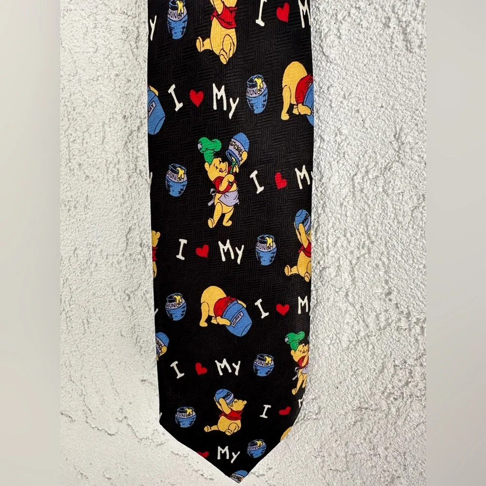 Disney Winnie The Pooh Classic All Over Print Cartoon Navy Blue Mens Neck Tie